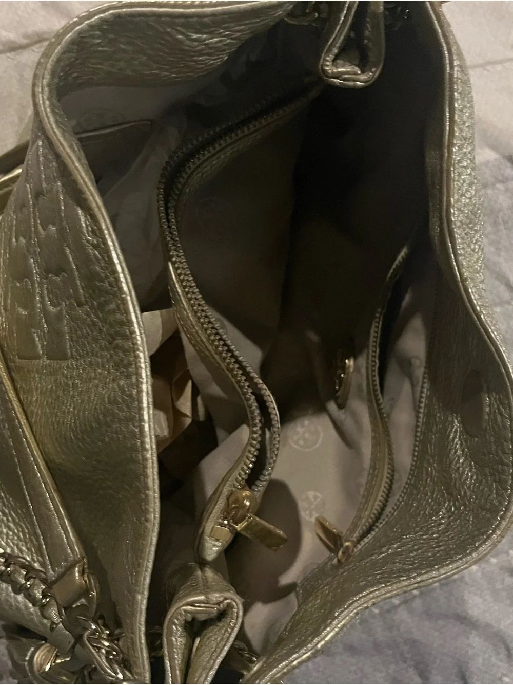 Tory Burch Metallic gold Leather Shoulder Bag with Tassel